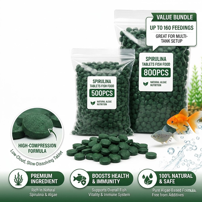 Spirulina Tablet Organic - เม็ดสาหร่ายสไปรูลิน่าบริสุทธิ์สูง SIKEZHAN สาหร่ายทะเลแบบเกลียว อาหารเสริมสารอาหารสำหรับกุ้งคริสตัลแดง ปลากะพง ปลาในตู้ปลา