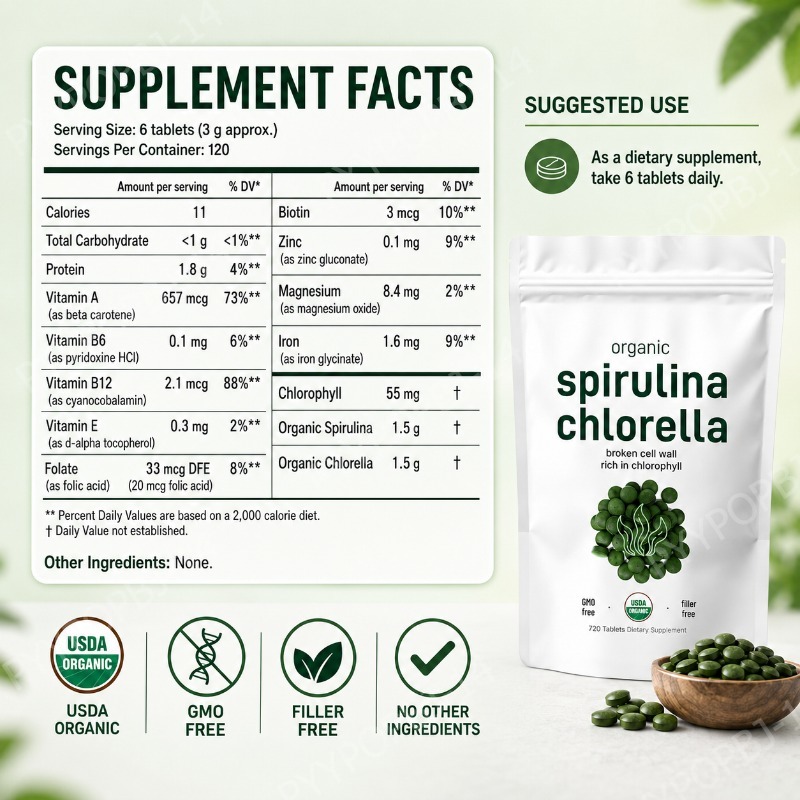 เม็ดสไปรูลิน่า คลอเรลลา ออร์แก - Spirulina Tablet Organic บทวิจารณ์และราคา